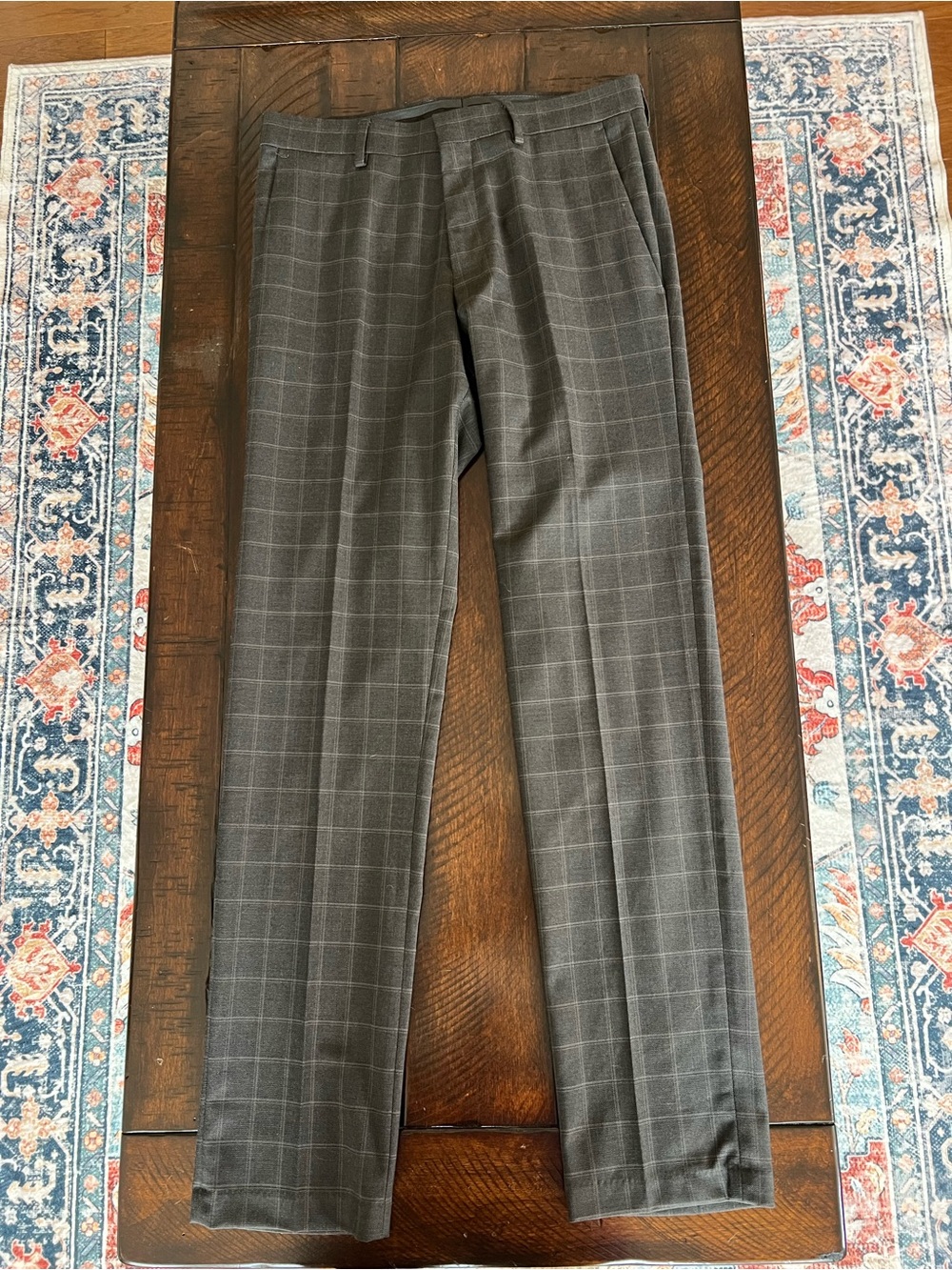 Kenneth Cole Reaction Men’s Dress Pants 30x32 Gray Windowpane Plaid Stretch